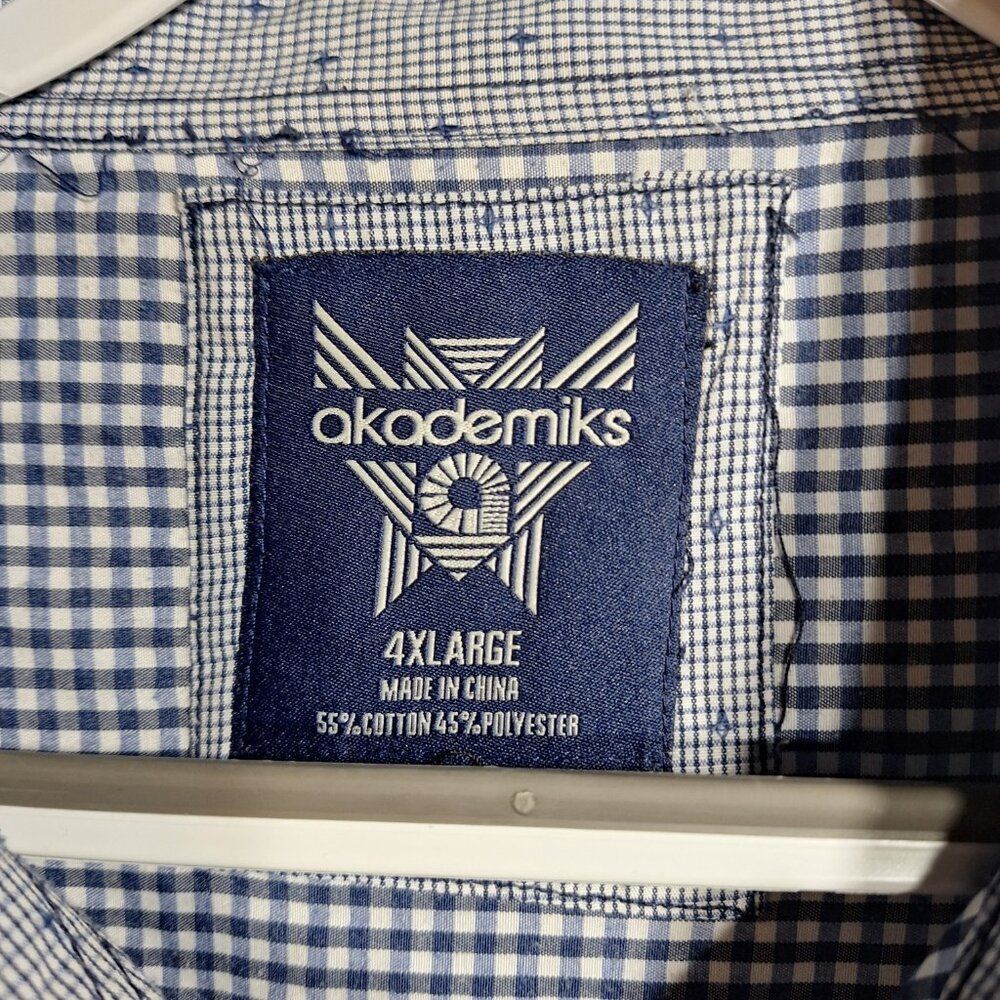 AKADEMIKS Blue White Gingham Mens 4xl Button Longsleeve DressShirt - Picture 2 of 7